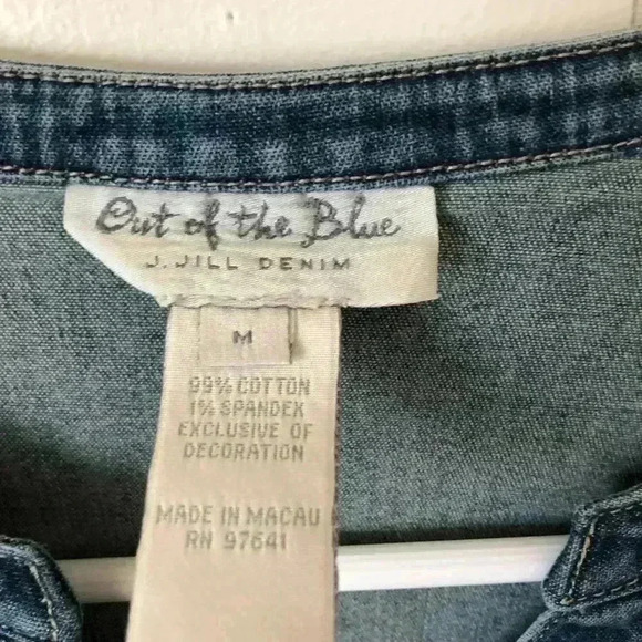 J.Jill Denim Button Down Embroidered Cotton Top Shirt Size M - Picture 2 of 7